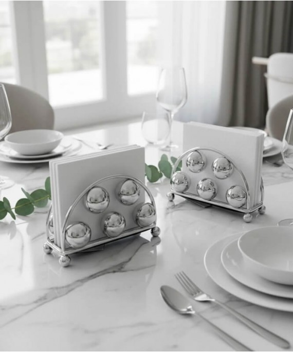 ZEYVE SILVER BEAD MODEL NAPKIN HOLDER, 2 PIECES, 13x9x7cm